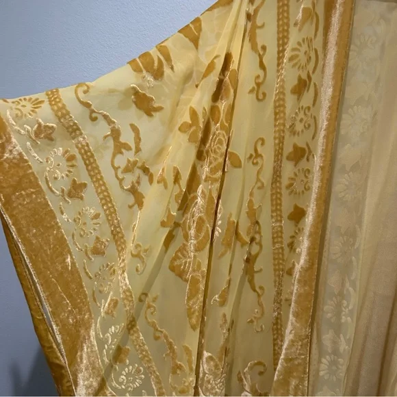 Free People Yellow Floral Kimono nightbird burnout gold velvet tassel - Picture 6 of 12